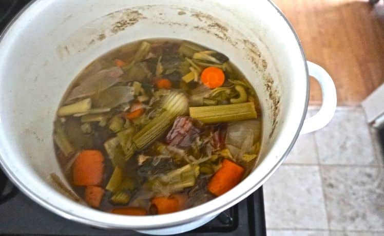 overhead image of fully cooked vegetable stock