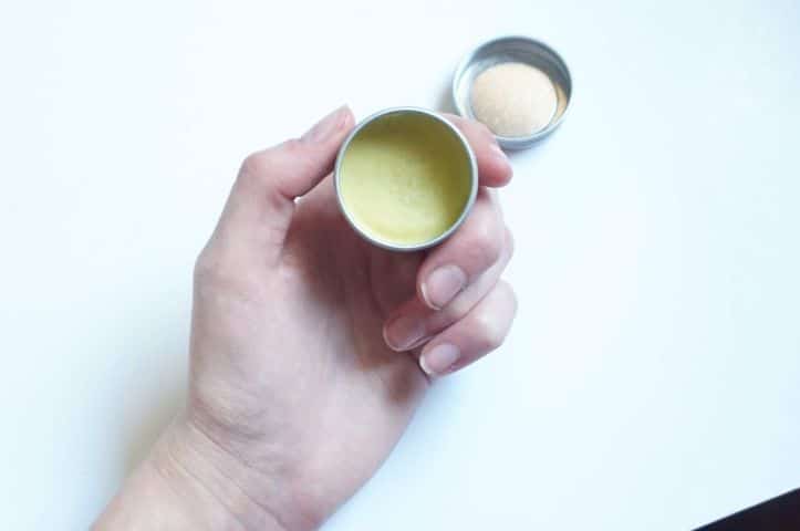 tin with homemade lip balm