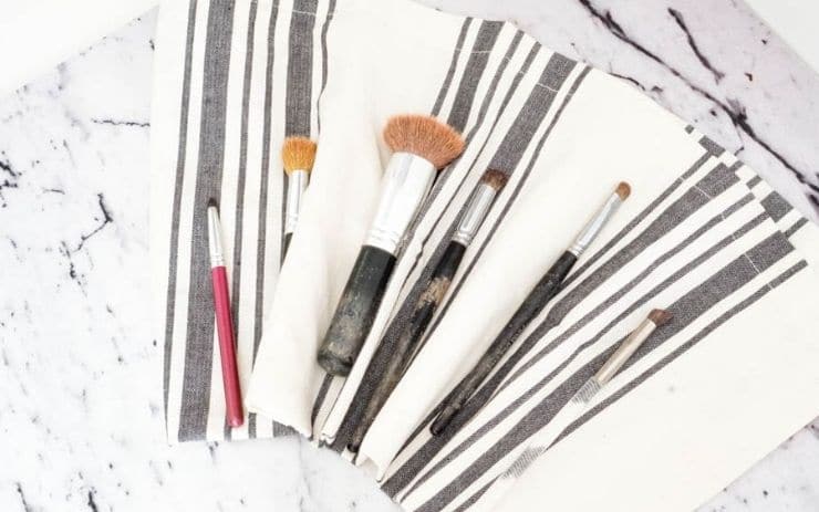 makeup brushes on a towel