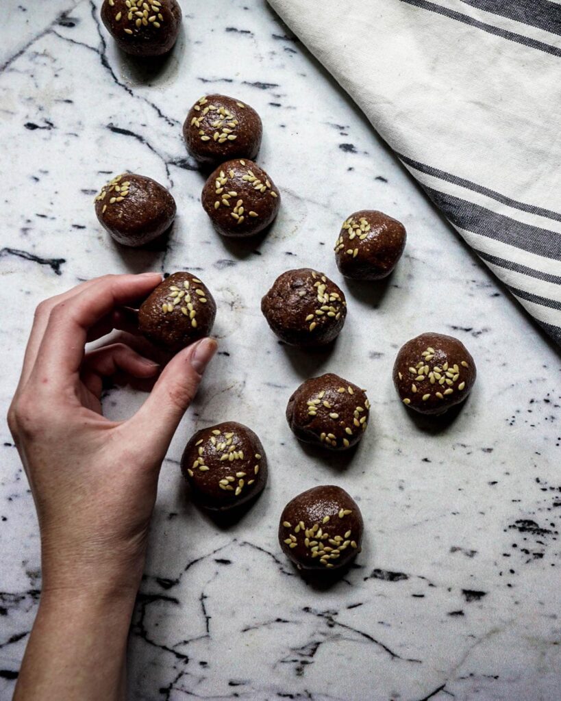 hand holding brownie balls