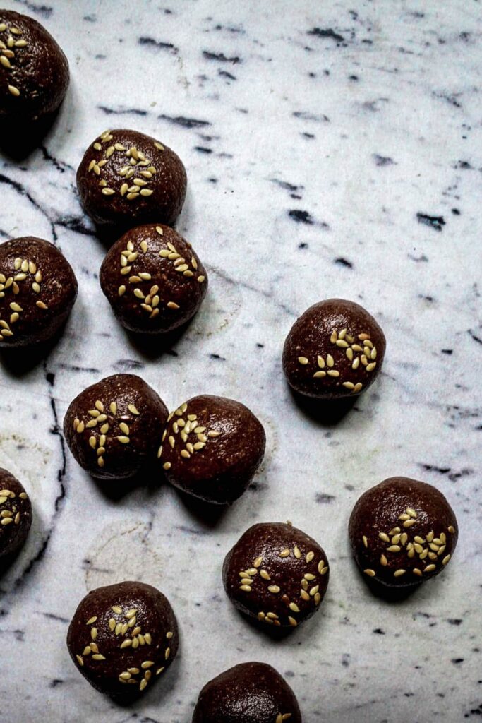 vegan energy balls on countertop