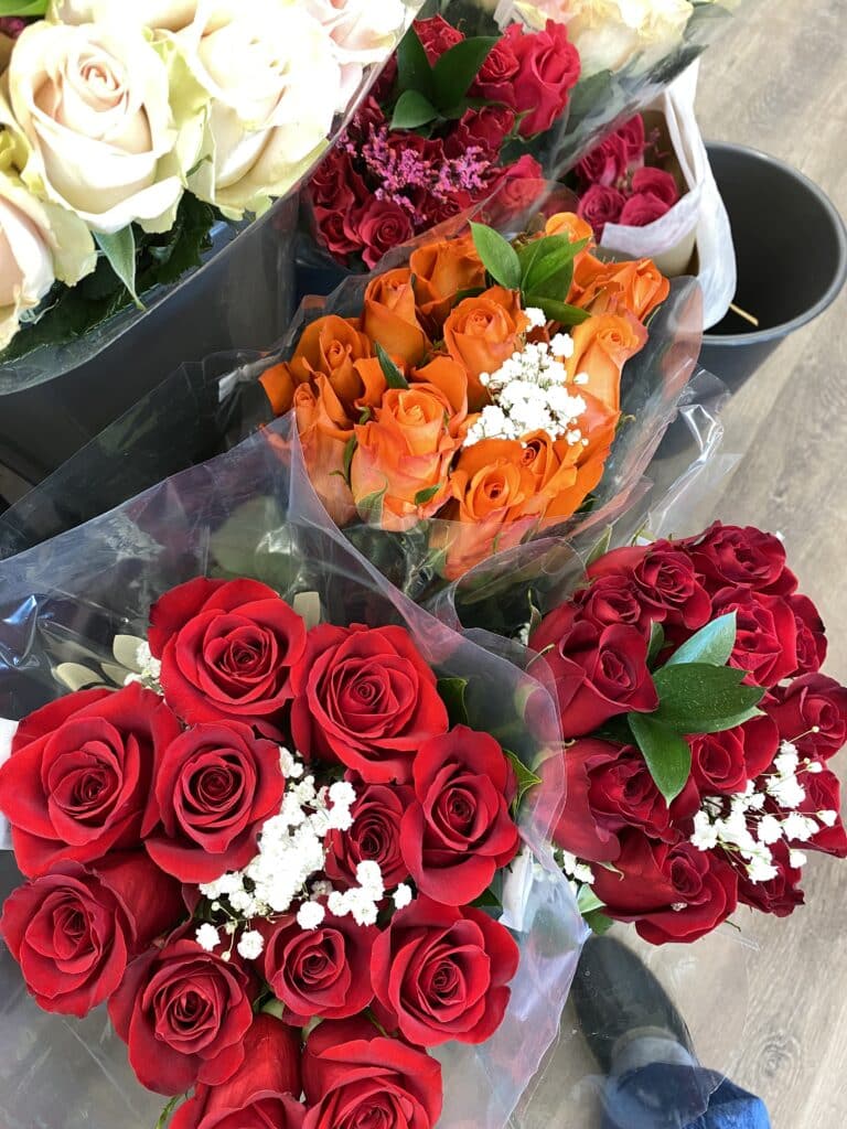 Bouquets of roses in water