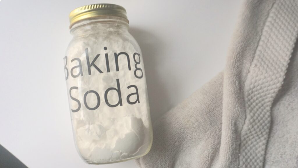 overhead image of a jar of baking soda