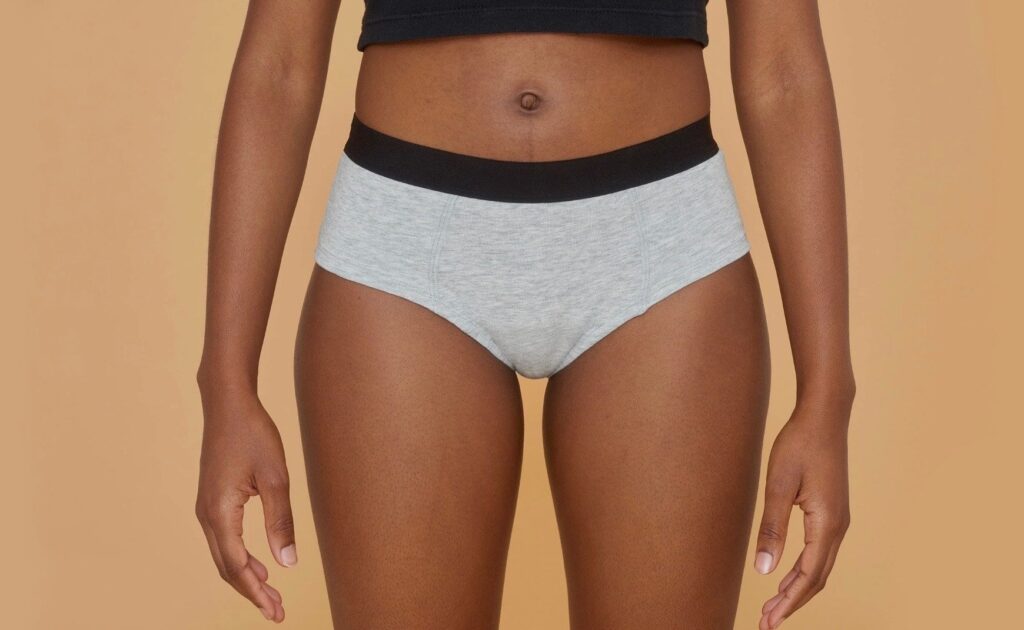 woman wearing thinx organic cotton briefs