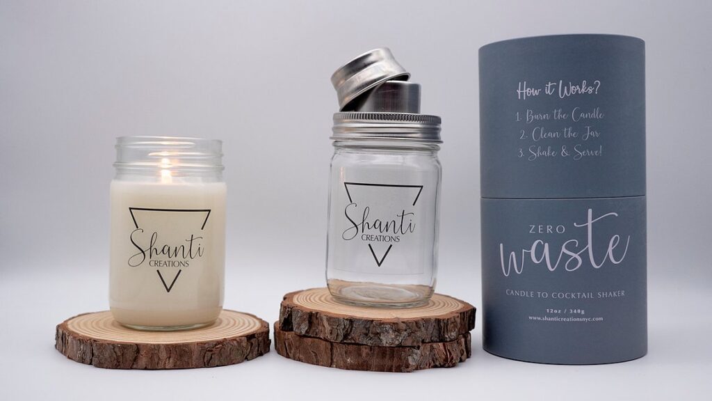 shanti creations candles eco-friendly, zero waste, non-toxic candles in pretty jars