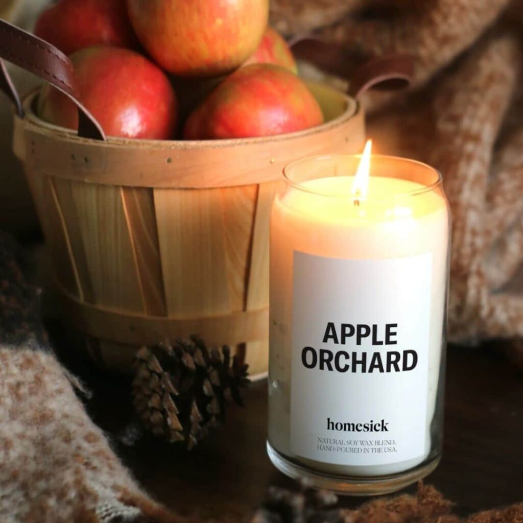 homesick vegan candles with apple orchard scent.