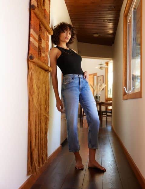 woman wearing ethical jeans