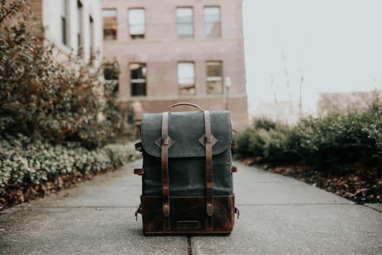 backpack on sidewalk