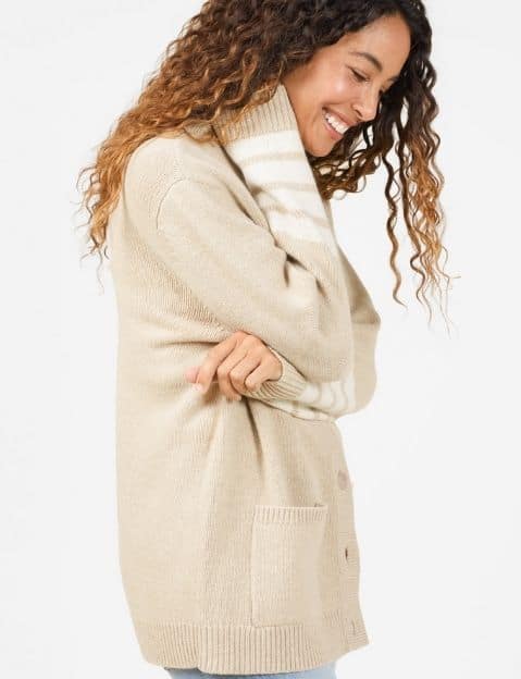 beige comfy sustainable cardigan