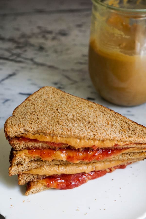 peanut butter and jelly sandwich made with homemade nut butters