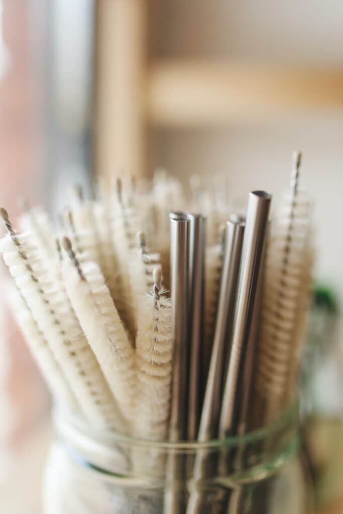 reusable steel straws and bottle brushes are low waste products