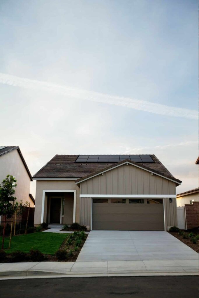 a sustainable home with solar panels on the roof