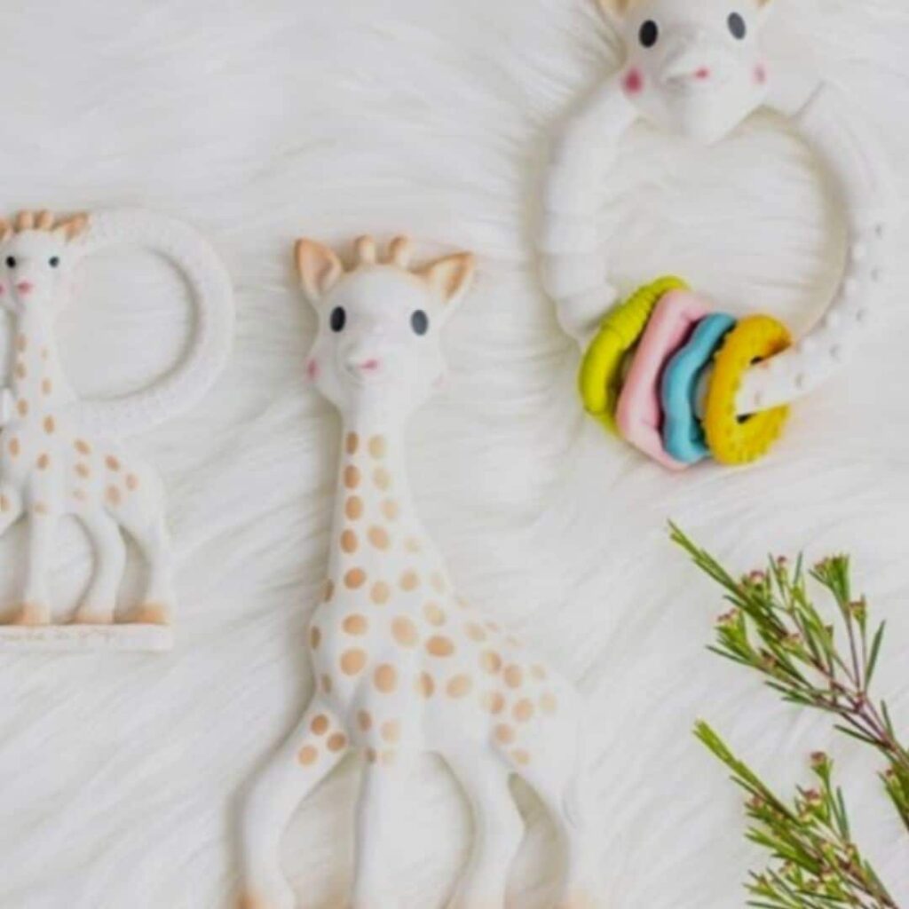 This sustainable rubber teething giraffe is a fan favorite among eco friendly baby products. 