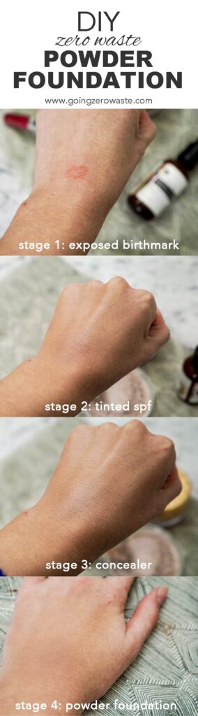 Step by step process of applying homemade foundation to conceal a birthmark