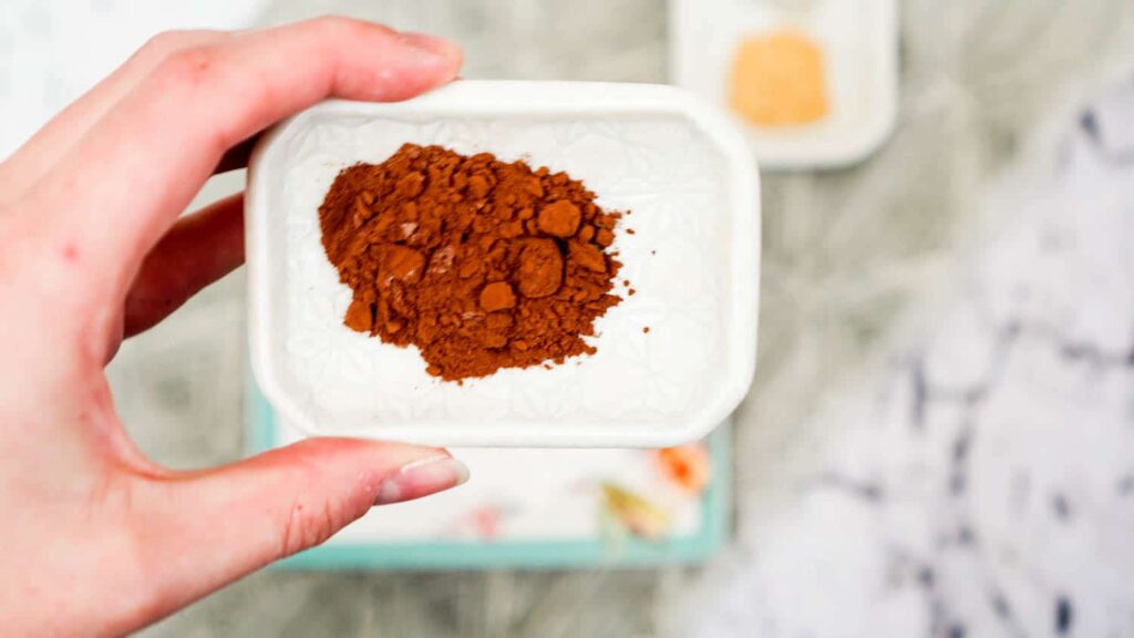 close up of cocoa powder needed to color this zero waste makeup