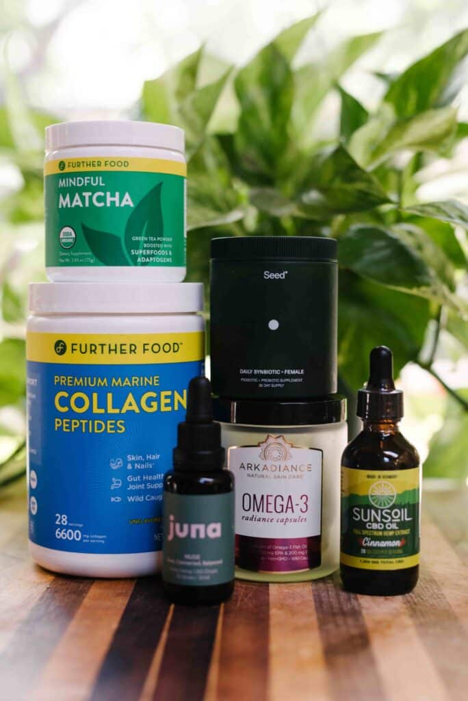 A collection of the best supplement brands, including collagen peptides, matcha, and probiotics.