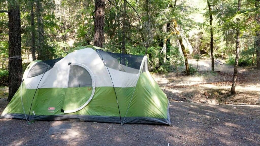 Camping eco in the mountains - a green tent placed in an opening.