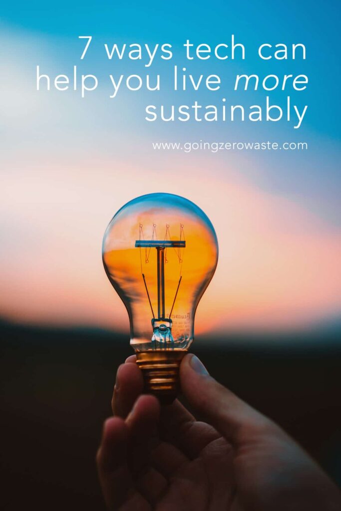 A lightbulb with overlay text reading "7 ways tech can help you live more sustainably" in a post talking about sustainable gadgets