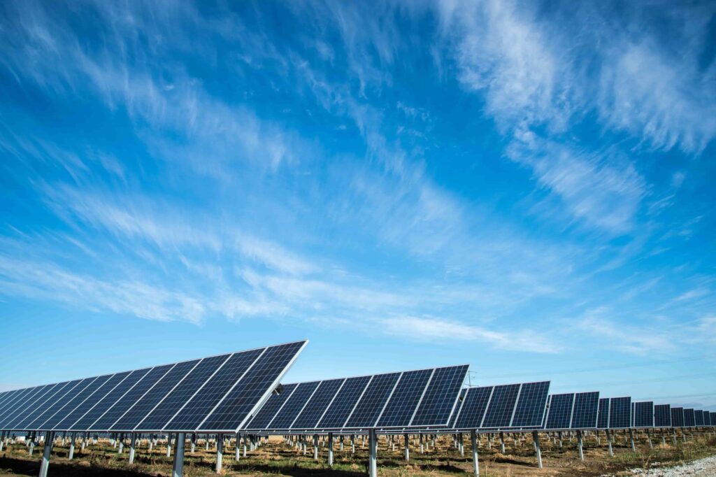 a solar panel field from sustainable tech companies. 