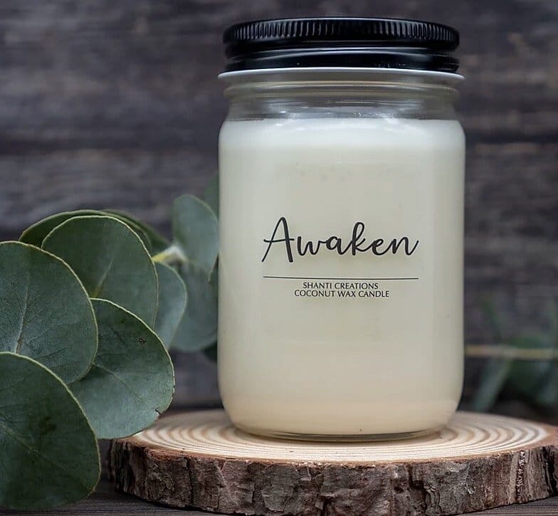 An Awaken coconut wax candle for an eco friendly Valentines