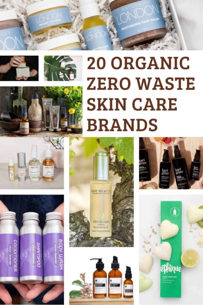 Photo collage of natural skin care brands with overlay text reading "20 organic zero waste skin care brands"