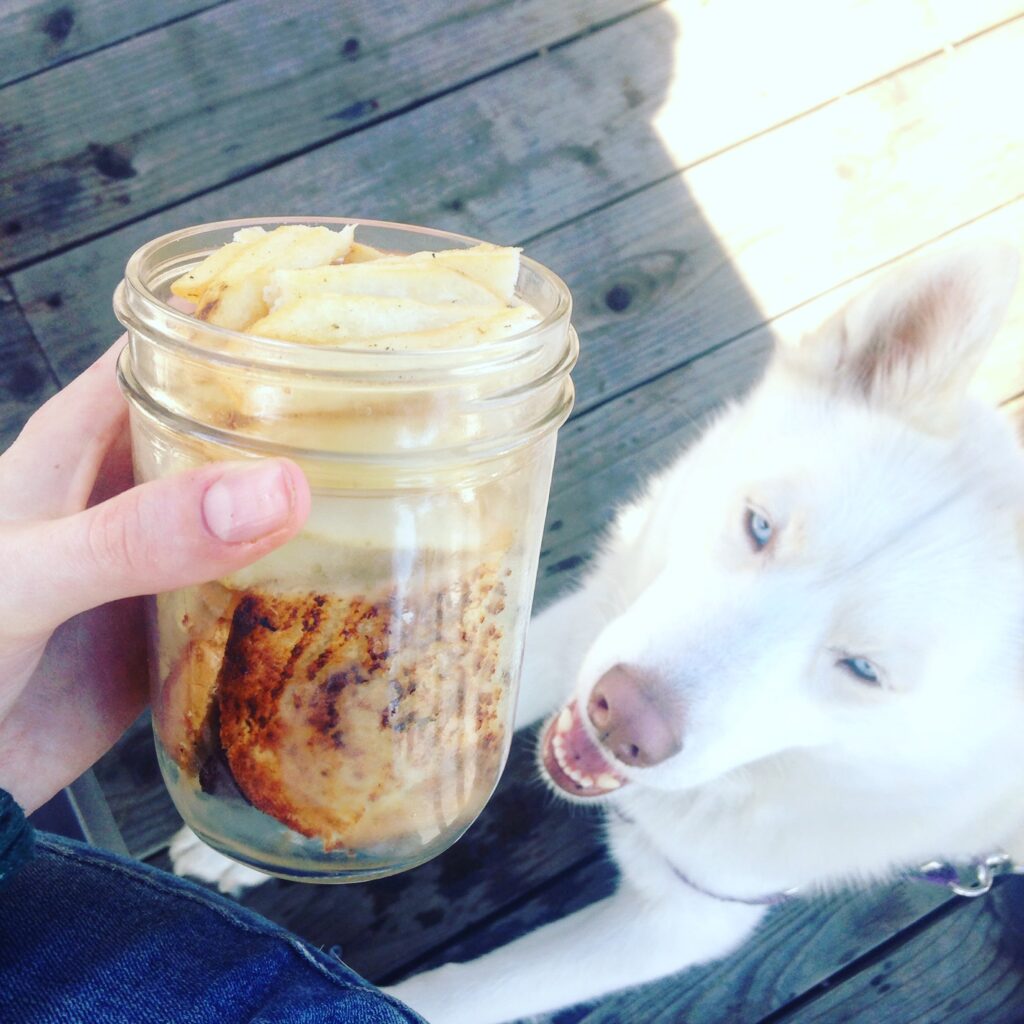 Leftovers stored in a Ball mason jar.