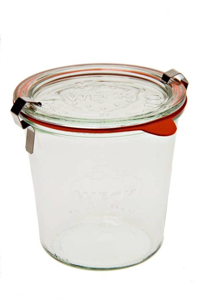 Close up photo of a Weck mason jar with lid