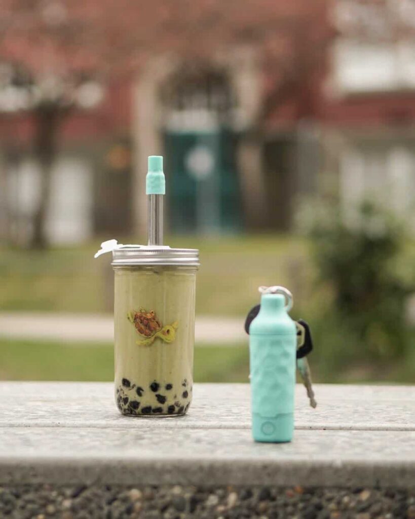 reusable, travel friendly straw in a mason jar for a No Plastic July