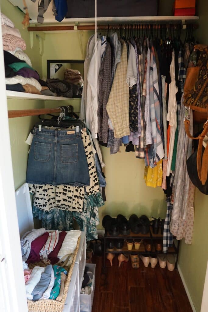 closet full of items found from shopping second hand