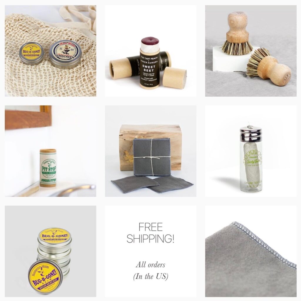 Photo collage of items you can buy from Well Earth Goods, one of the featured sustainable stores.