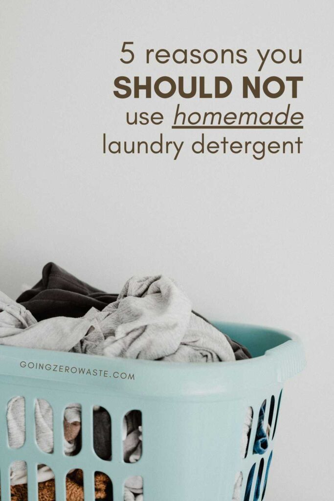 laundry basket with overlay text reading "5 reasons you should not use homemade laundry detergent"