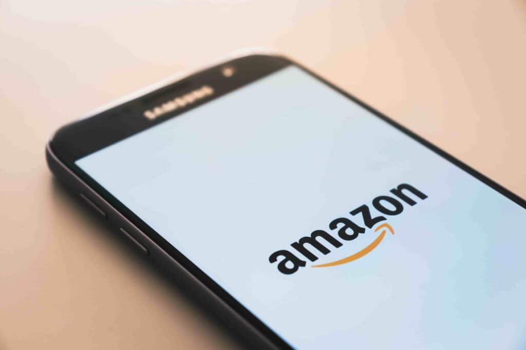 Phone with Amazon app open on the screen to illustrate a post about alternatives to Amazon.