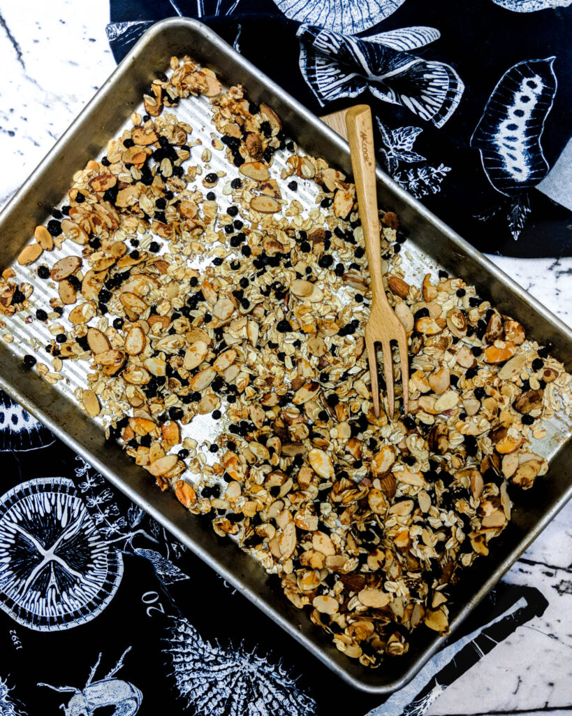 gluten free granola recipe in a sheet pan.