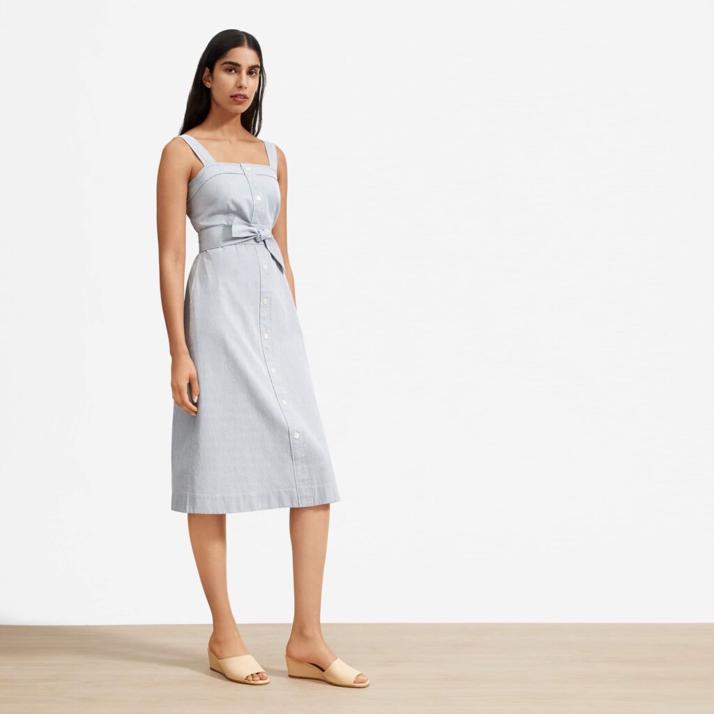 A gray sustainable dress by Everlane